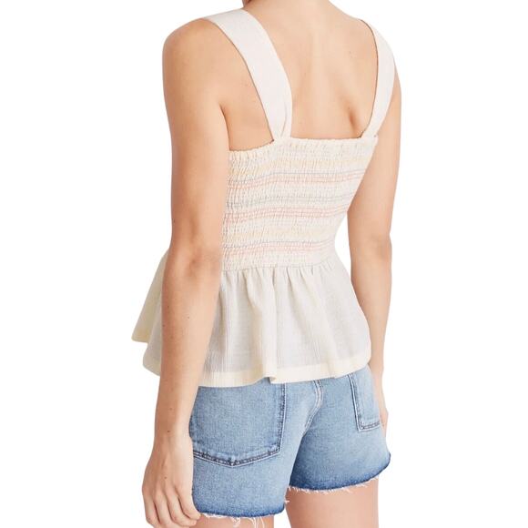Madewell Texture & Thread Rainbow Smocked Peplum Tank Top in Pearl Ivory Size XS - Picture 9 of 12